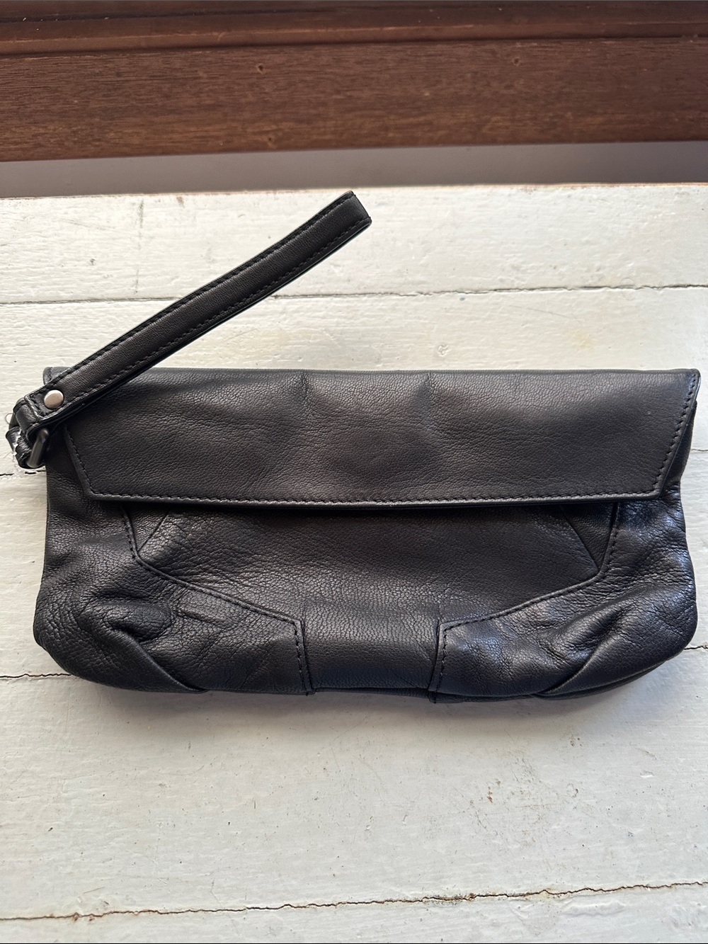 Kenneth Cole New York Black Leather Wristlet Clutch with Strap
